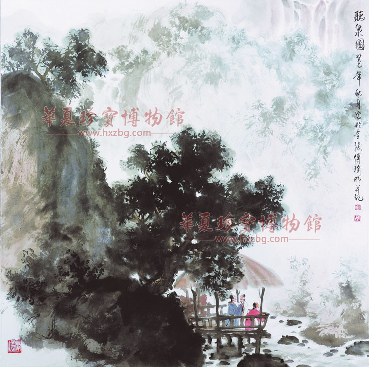 《傅瑜明《听泉图》68×68cm》傅瑜明作-华夏珍宝博物馆