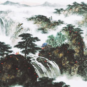 傅瑜明《瀑布横飞翠壑间》138×68cm